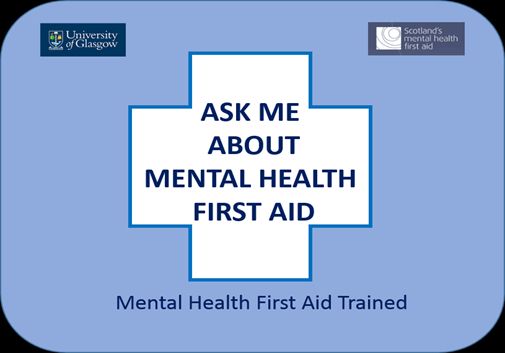 
Edit image description
ALT

Description
A Mental Health First Aid graphic, with UofG logo, Scotland's Mental Health First Aid logo, and text 'Ask me about Mental Health First Aid'.
