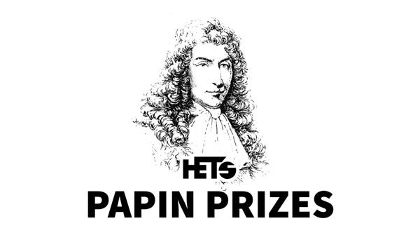The Papin Prize logo, featuring text 'HETS PAPIN PRIZES, against a sketched portrait of Denis Papin.