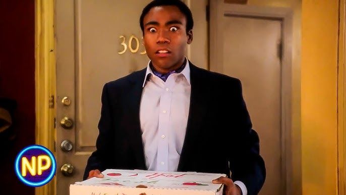 Donald glover pizza box community scene 