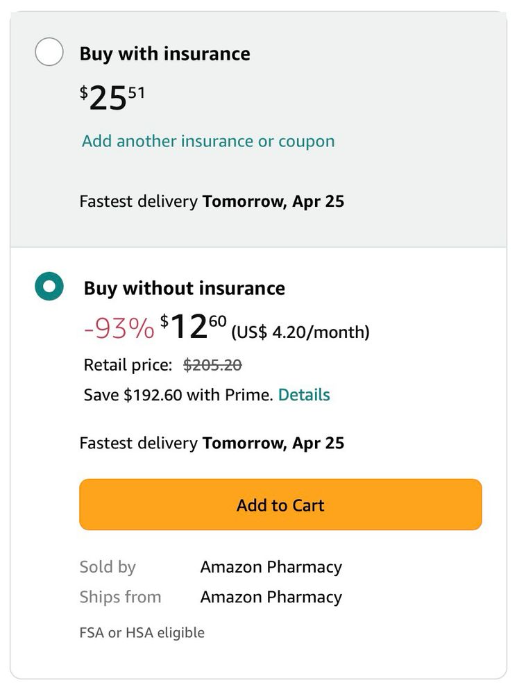 Drug from Amazon costs half as much without insurance than with insurance 