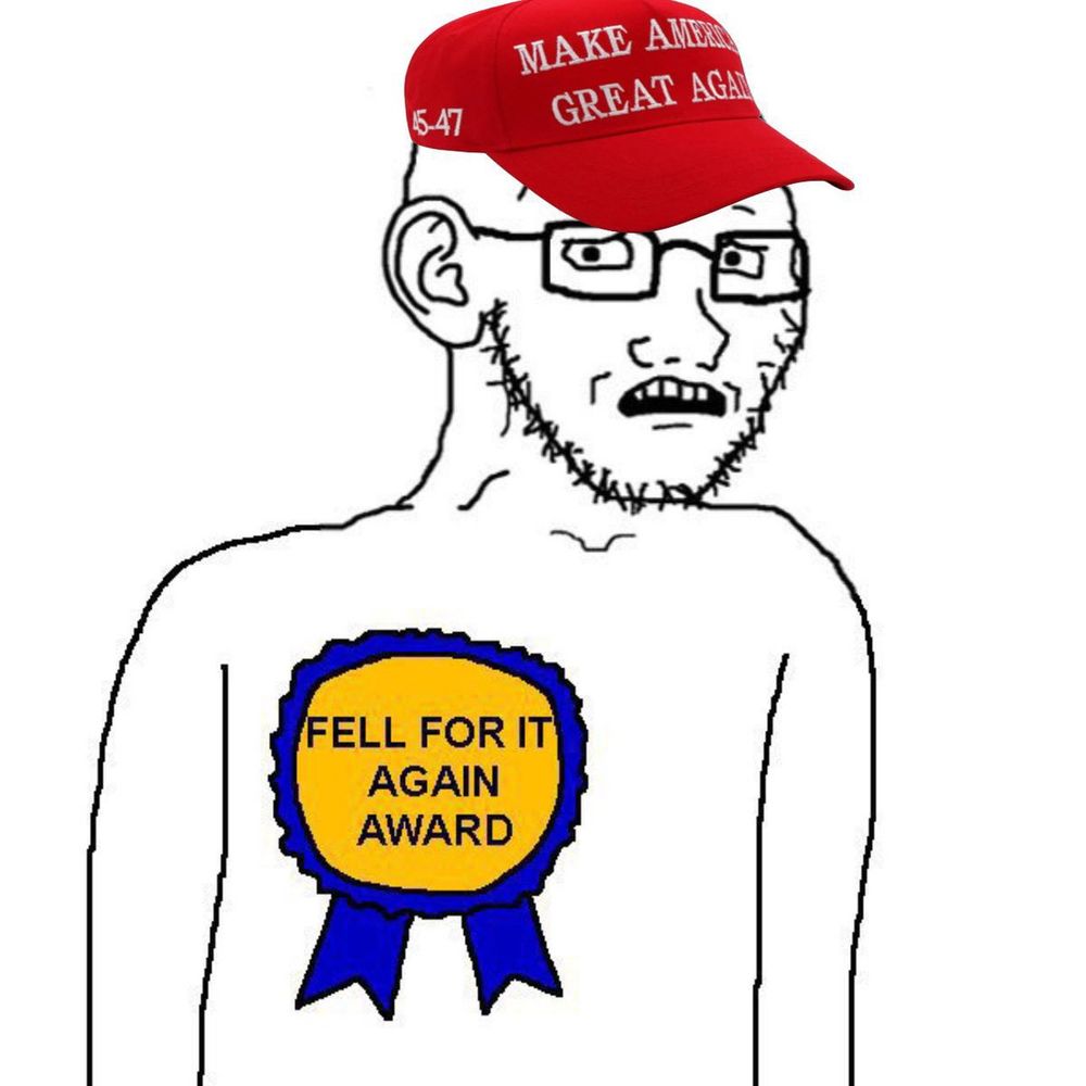 “I fell for it again award” meme with maga hat