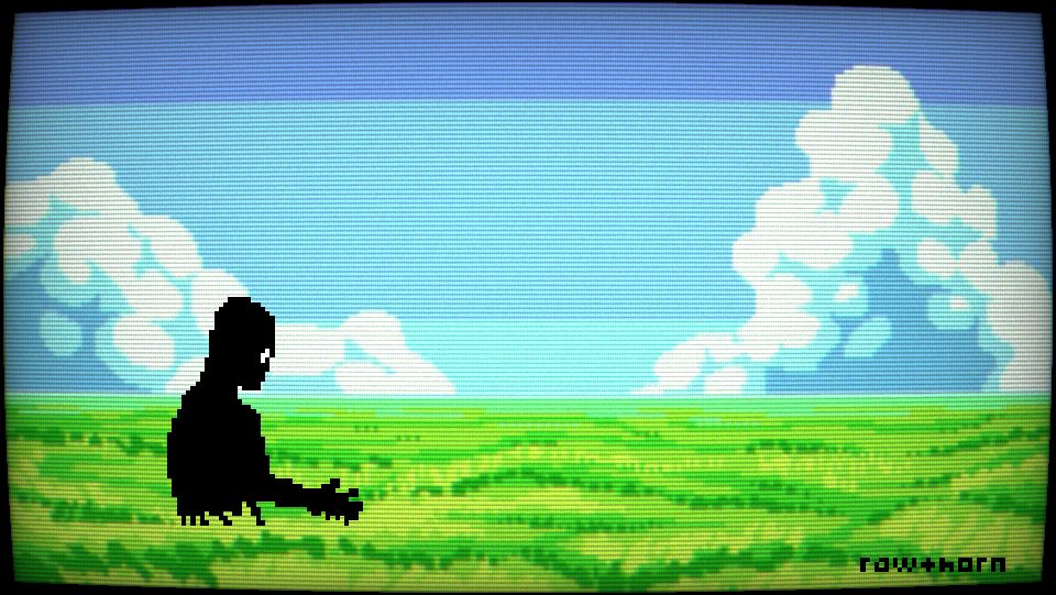 dark shadow figure against a bright empty field