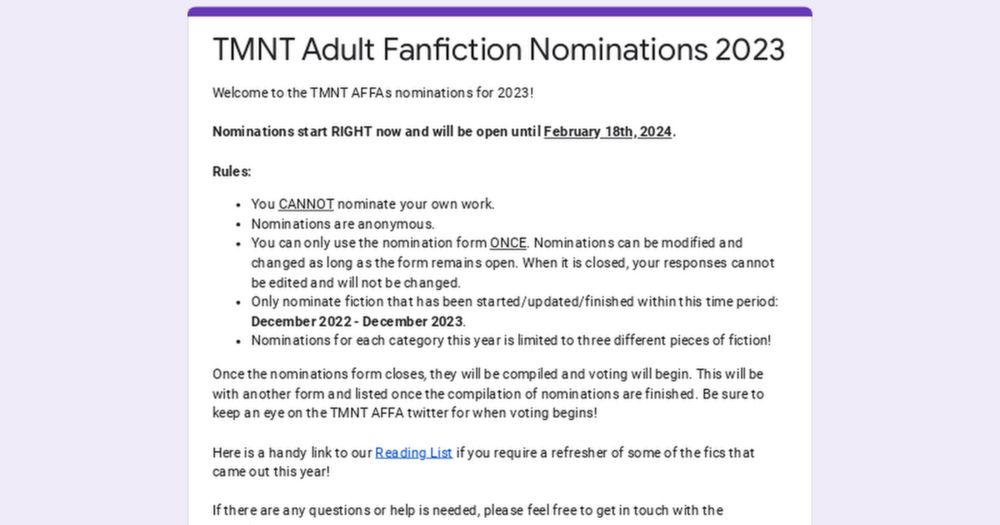 TMNT Adult Fanfiction Nominations 2023