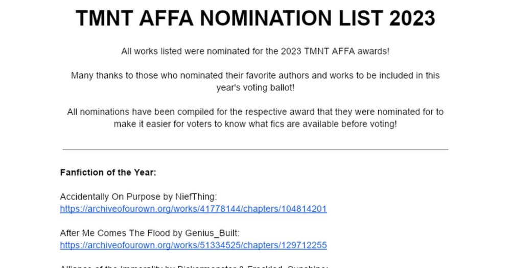 TMNT AFFA NOMINATION LIST 2023