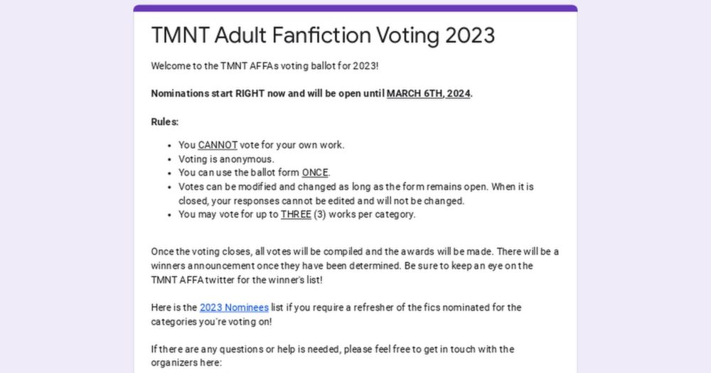 TMNT Adult Fanfiction Voting 2023