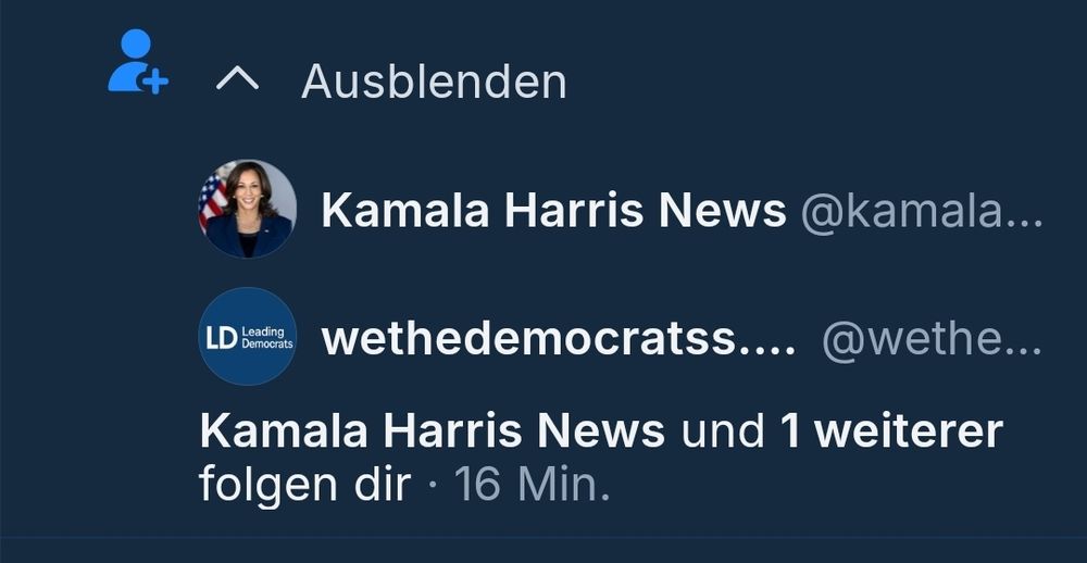 Kamala Harris News and we the democrats following me, the UI text is in German which is a hint as to why I may not care that much about Kamala Harris News