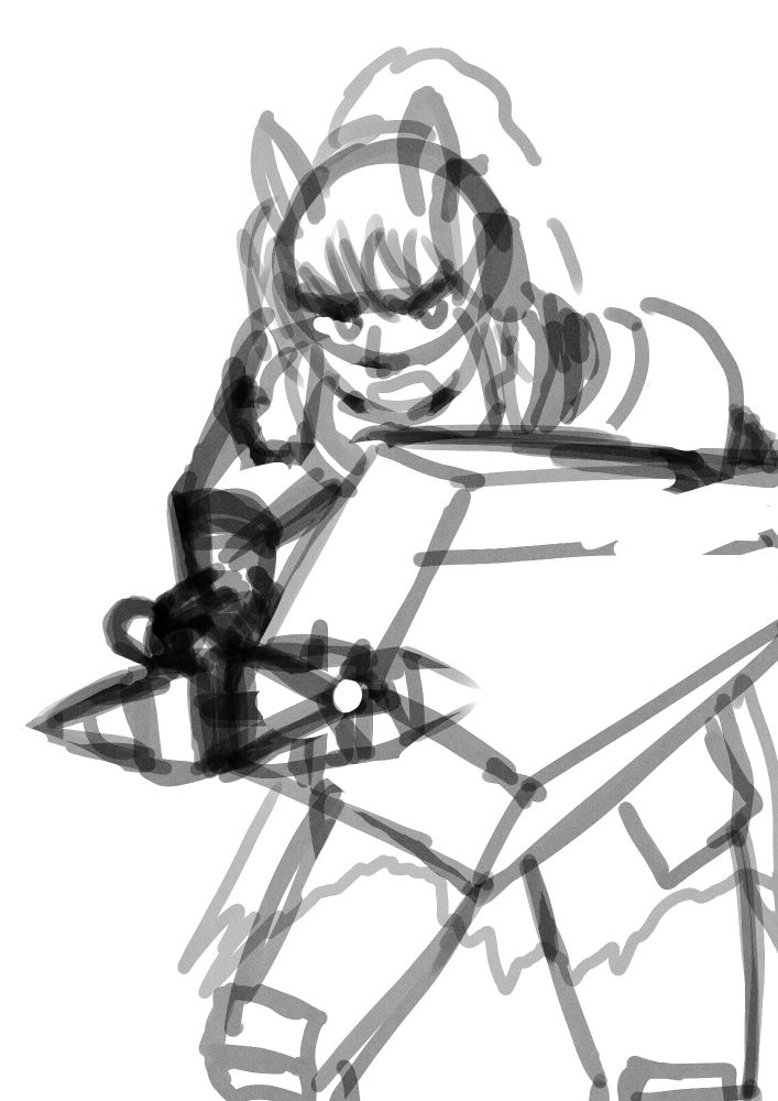 Nearl from arknights with spear in right hand, shield blocking as much of body as possible, attacking towards the viewer.