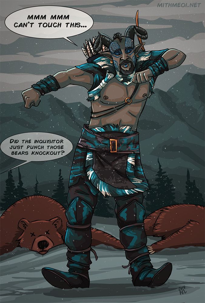 Quinari rogue dancing while singing can't touch this with bears KO'd around him.