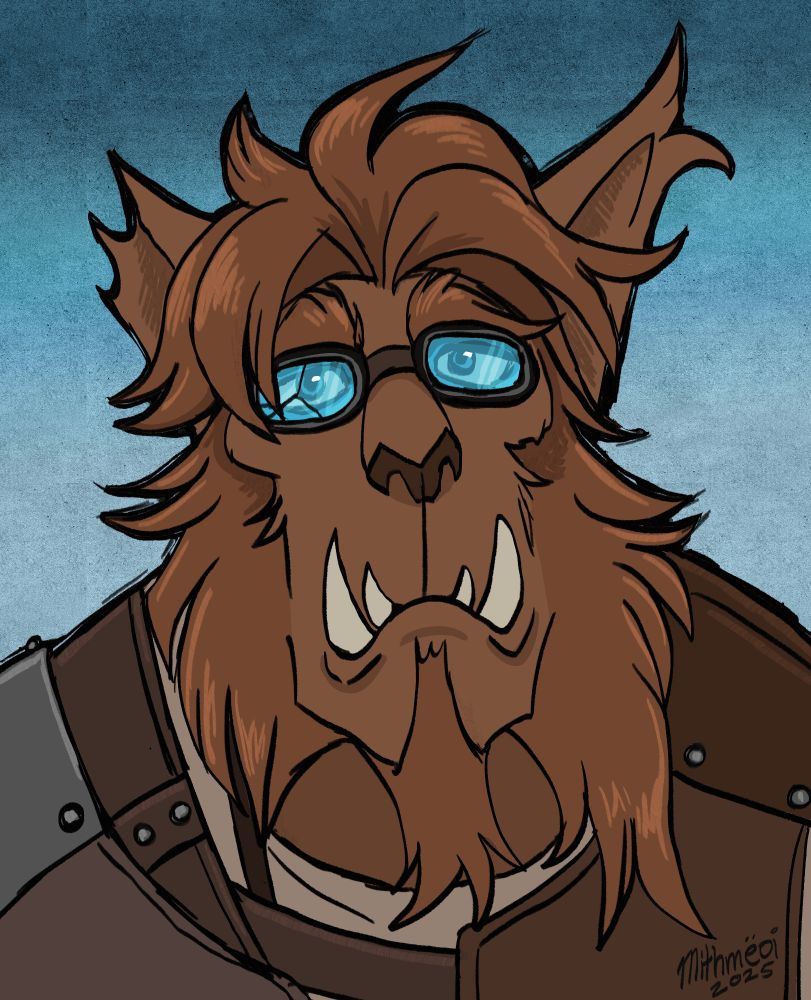 Bust shot of a bugbear wearing goggles
