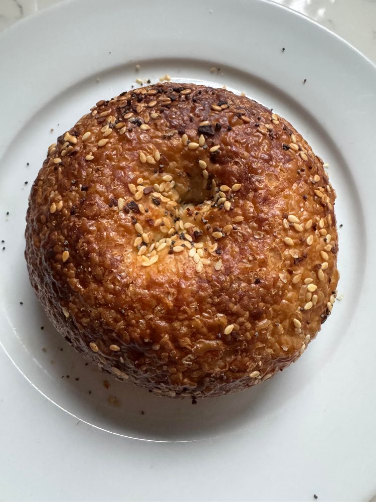 Nicely browned sourdough everything bagel from Apollo