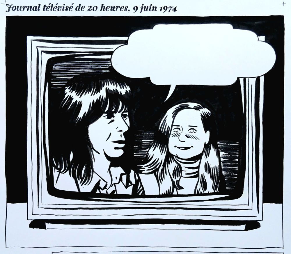Dessin de deux femmes à la télévision 