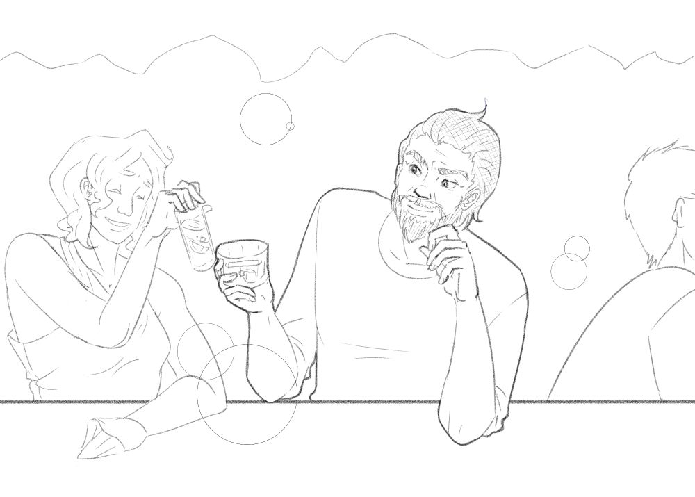 The same drawing but without any colour. 