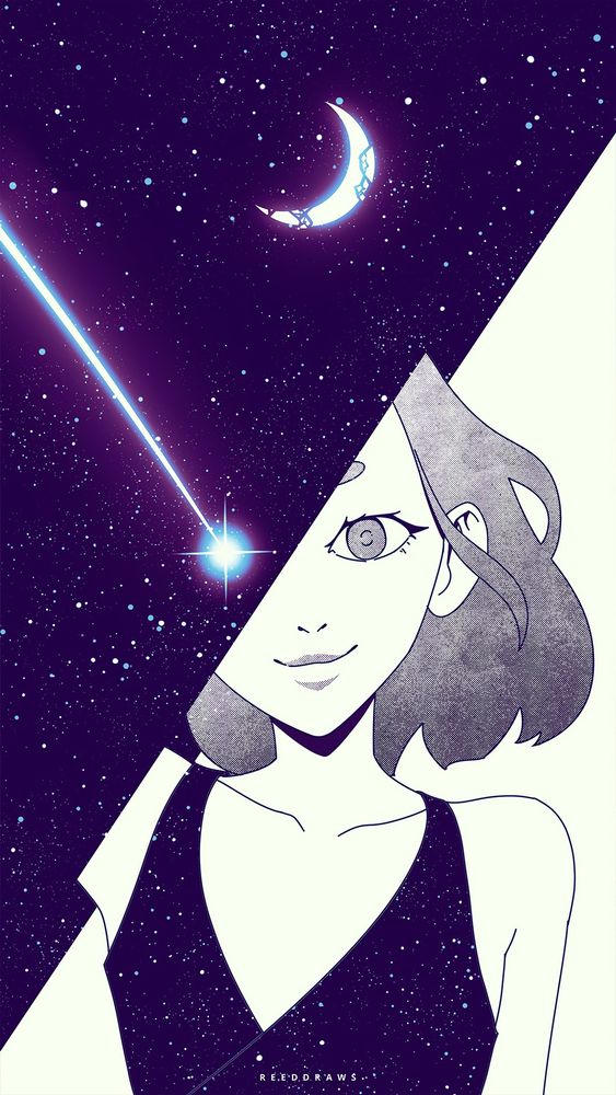 Digital painting of a woman melding into a starry void.
