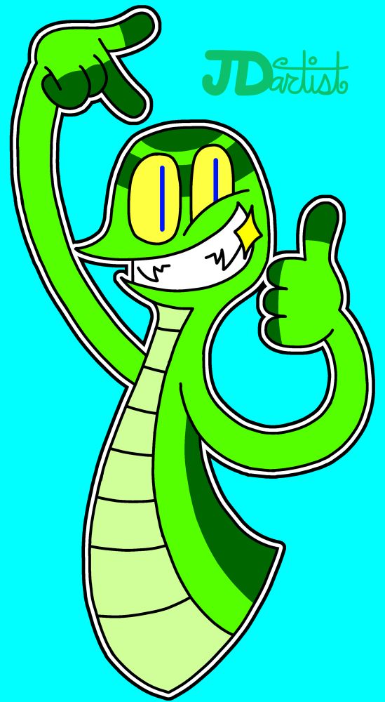 My OC Bask pointing at himself, smiling with a thumbs up.