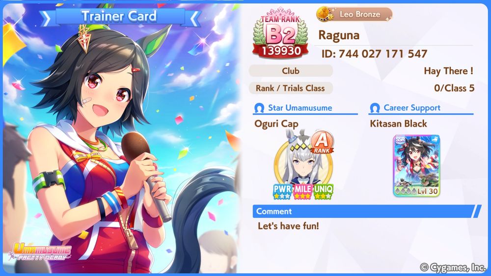 Raguna's trainer card.  ID: 744 027 171 547