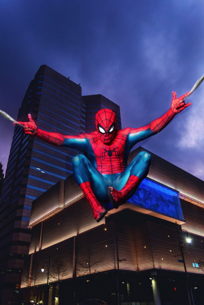 Spiderman cosplay in Downtown Houston