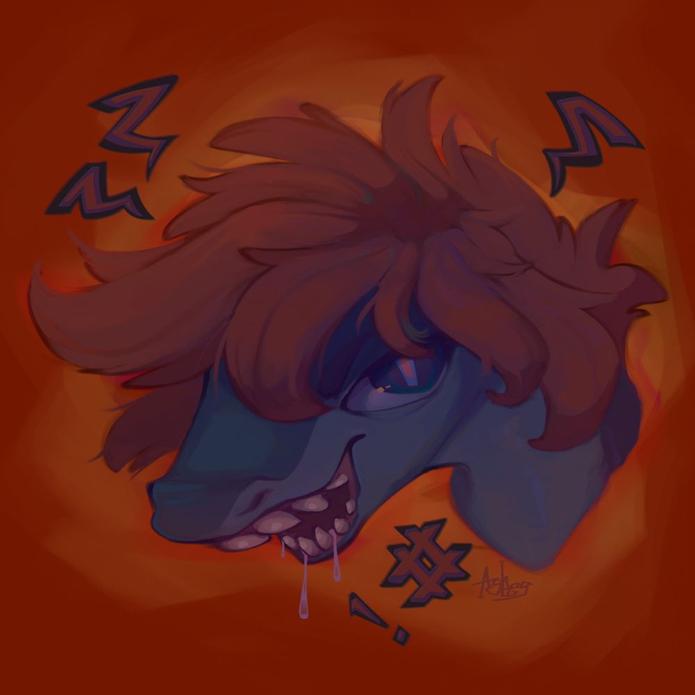 drawing of friends shark oc with muted lighting and orange background