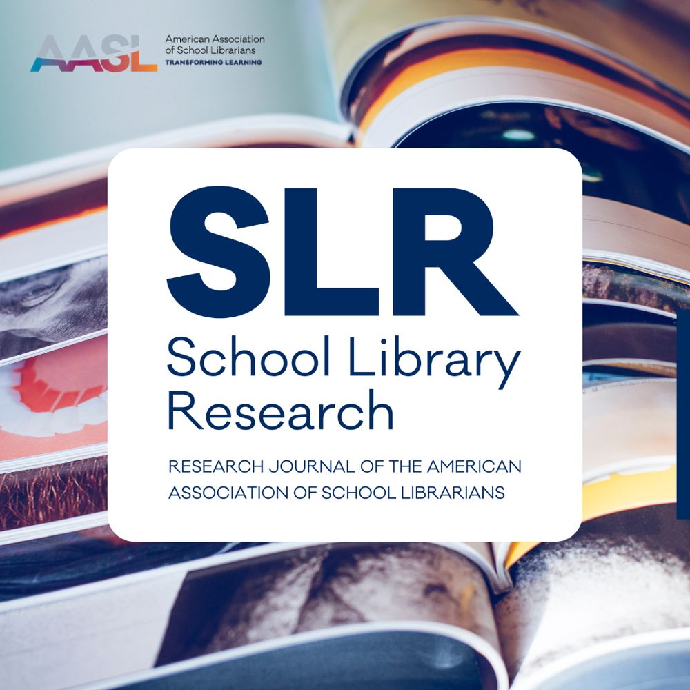 Logo of the School Library Research Journal from the American Association of School Librarians, displayed over an image of stacked magazines.