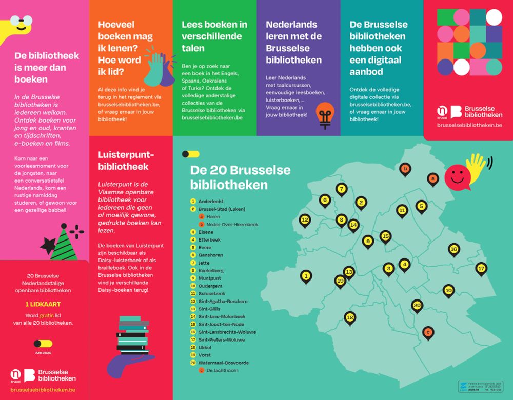 De bibliotheek is meer dan boeken. In de Brusselse bibliotheken is iedereen welkom. Ontdek boeken voor jong en oud, kranten en tijdschriften, e-boeken en films. Kom naar een voorleesmoment voor de jongsten, naar een conversatietafel Nederlands, kom een rustige namiddag studeren, of gewoon voor een gezellige babbel!