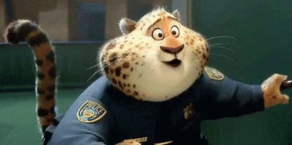 a cartoon cheetah in a police uniform