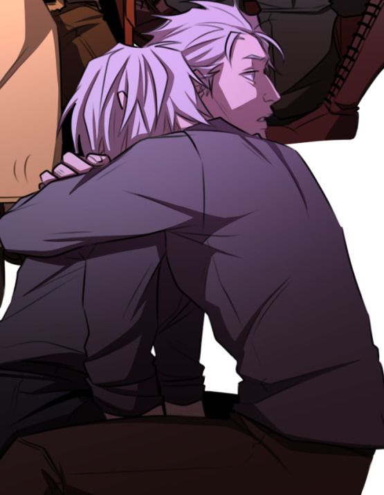 Dante is giving Vergil a hug. Vergil has a shocked expression.