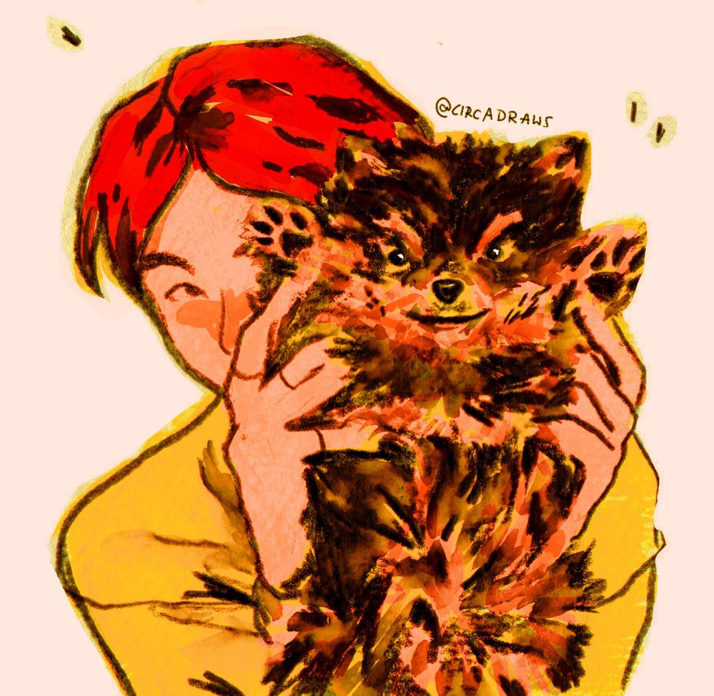 illustration of taeyhung holding yeontan in bold colours
