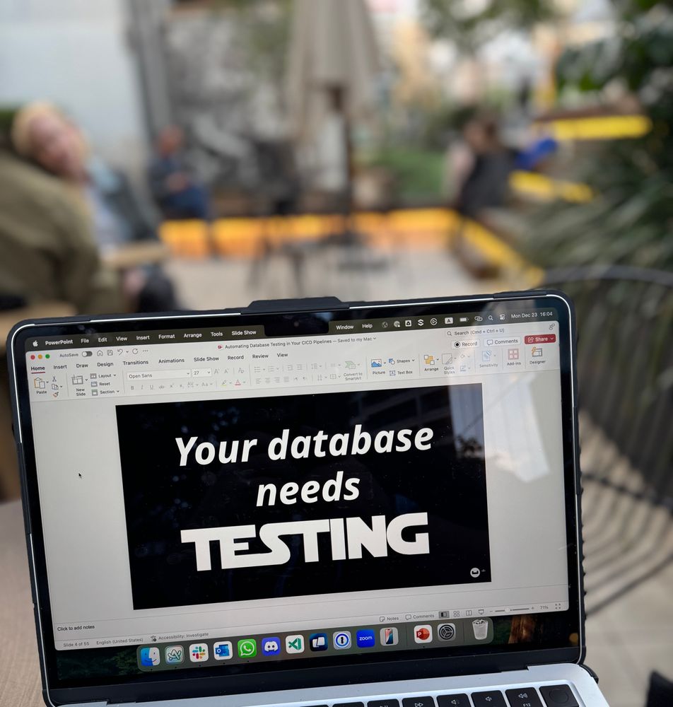 Picture of laptop screen with PowerPoint slide with a specific space themed font for the word “testing”.