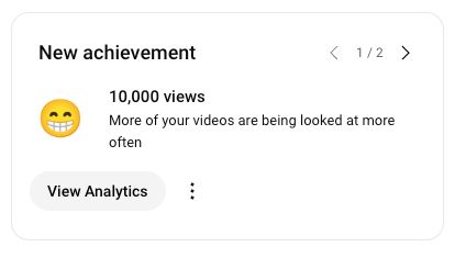 YouTube message that I achieved 10,000 views on my channel. I'm really grateful!