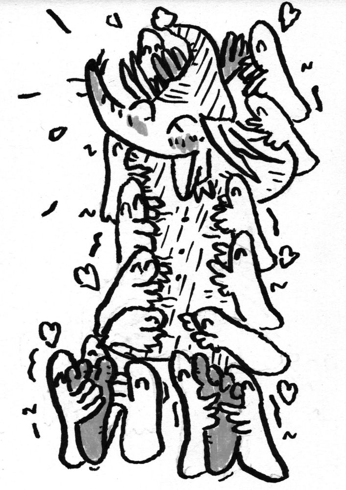 Fillyjonk from Moomin being tickled by Hattifatteners