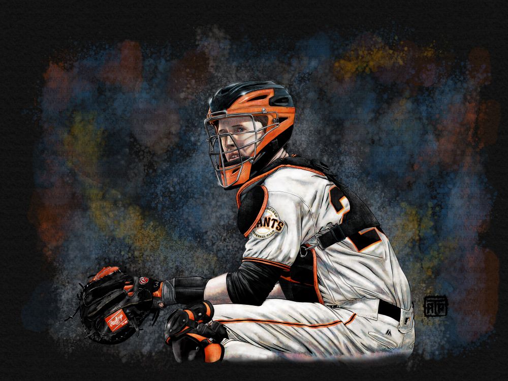 Digital Watercolor of Buster Posey of the San Francisco Giants, MLB, Baseball, digital art