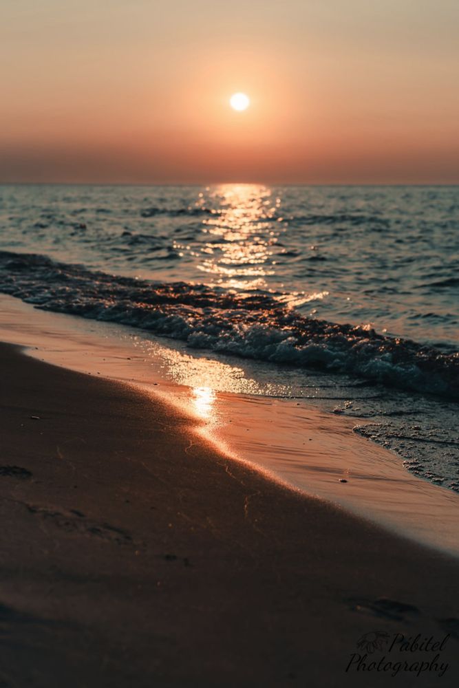 Low angle view of sunset over a lake. 