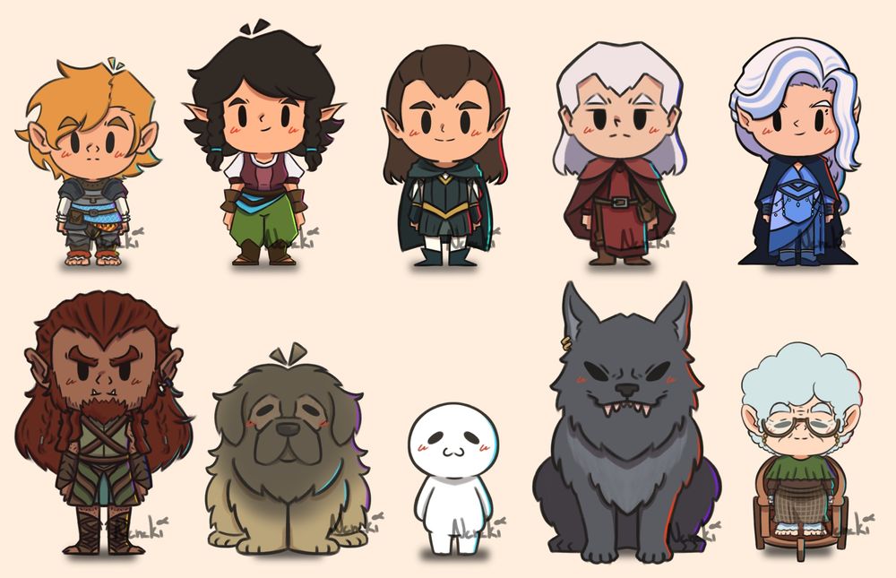 Some original characters of the same world in chibi style.