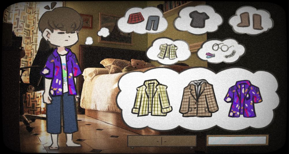 A screenshot of a project I’m working on about dressing, identity and other people’s perceptions of us. 

This game is in development and combine photography and draw.