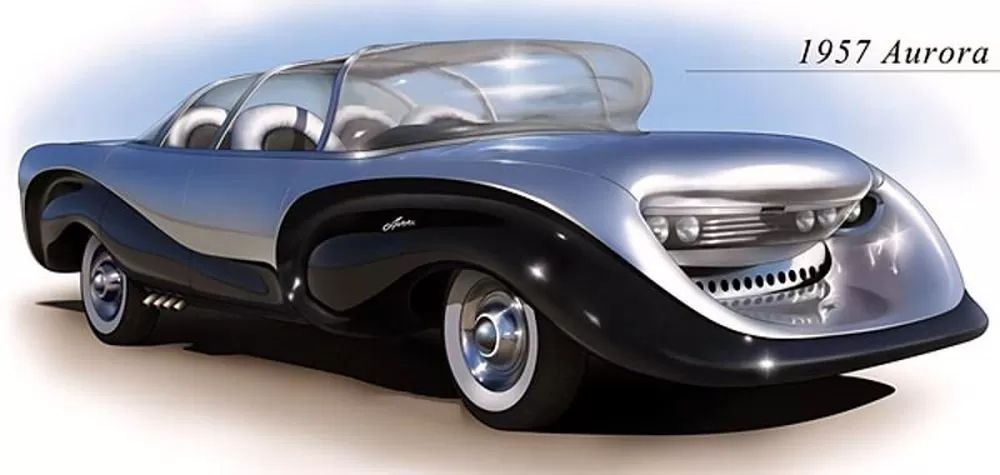 the blobby 1957 Aurora safety car concept. it is ridiculously blobby and might need like an epipen or something. 