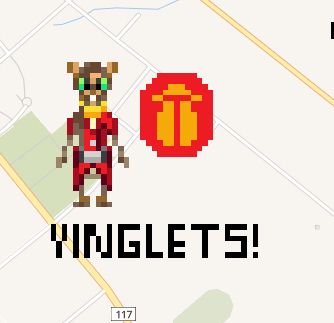 A drawing of a yinglet on a map, standing beside the word yinglet.