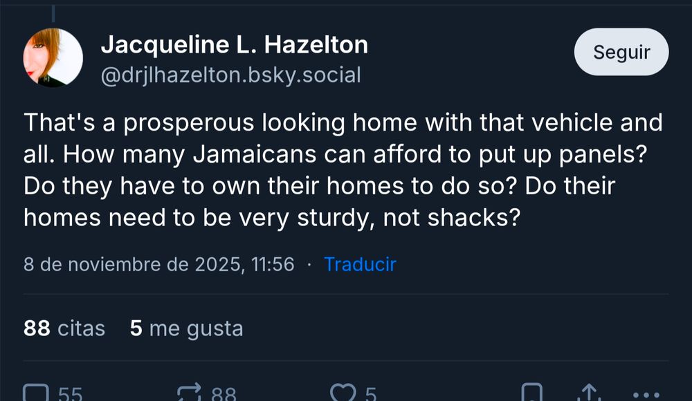 A racist account asking questions and calling Jamaican homes shacks as well as wondering about construction quality 