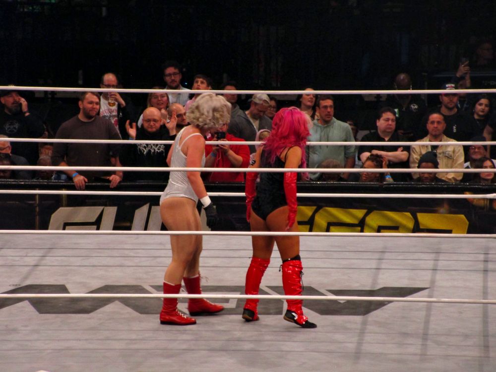 Storm and Mina standing in the ring