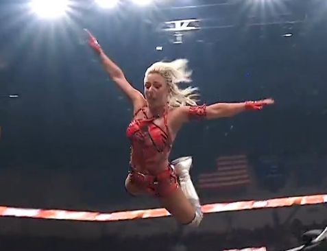 a low quality screen grab of Thekla flying through the air