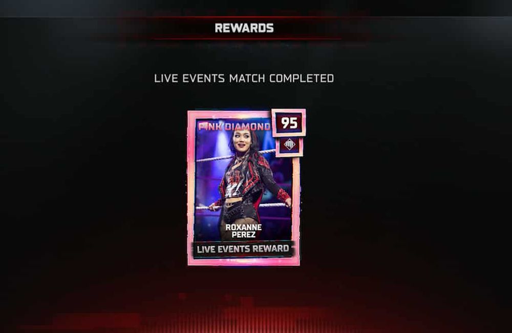 Roxanne Perez pink diamond card rewarded in WWE 2k25 myfaction mode for winning a nearly impossible casket match where the opponent has resiliency and refuses to be closed into the casket.