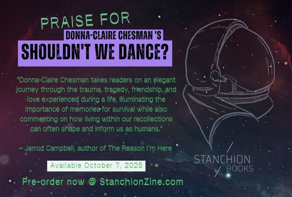 A space-themed graphic of an early review of Shouldn't We Dance?, a novelette coming in October.