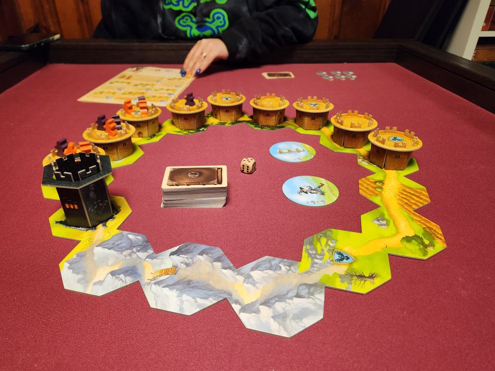 A two-player game of Wandering Towers set up.