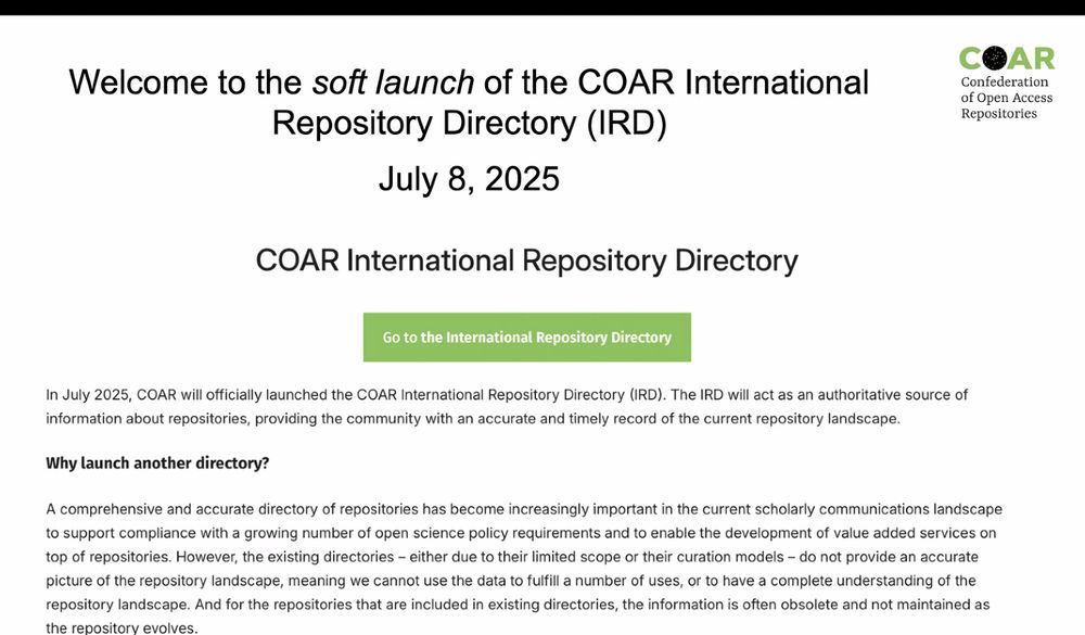 Screen snippet of opening slide delivered by Kathleen Shearer, presented at the soft launch of the COAR International Repository Directory (IRD). Slide explains the motivation for a new, comprehensive, and accurate directory of repositories. It also summarises some of the deficiencies inherent in existing directories.