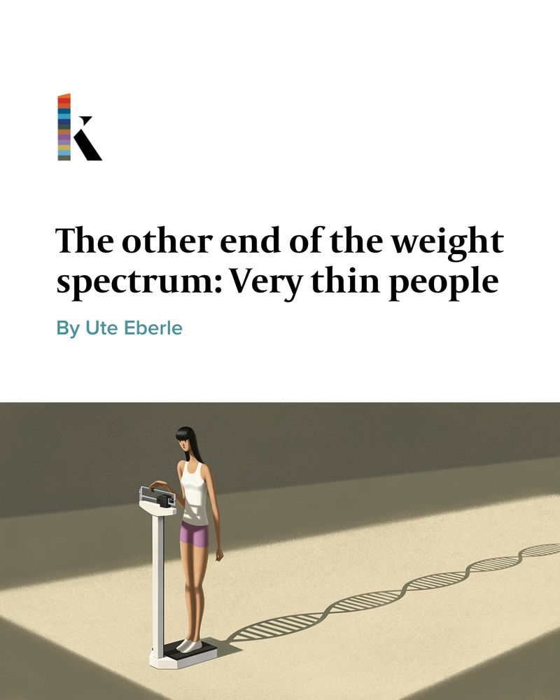 Illustration of someone standing on some scales with a shadow cast behind her. The shadow takes on the shape of a double helix.