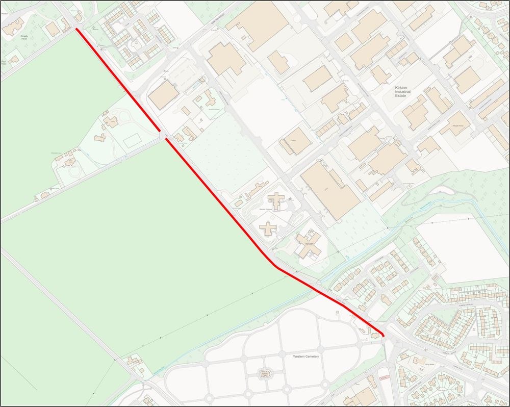 A map showing the stretch of the A933 road on the outskirts of Arbroath where footway recycling work will be carried out