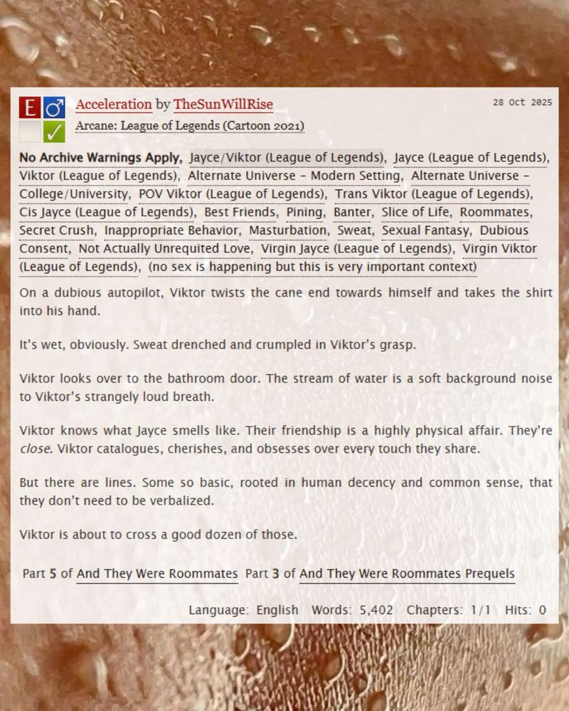 Screenshot of ao3 fic, description and link are in the post.
