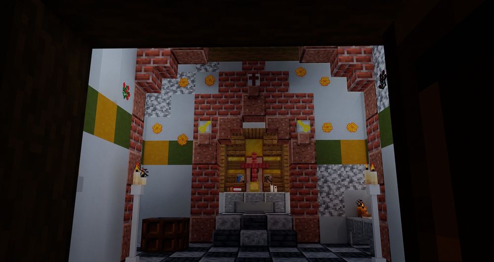 Screenshot of a minecraft build (brick gothich church) altar