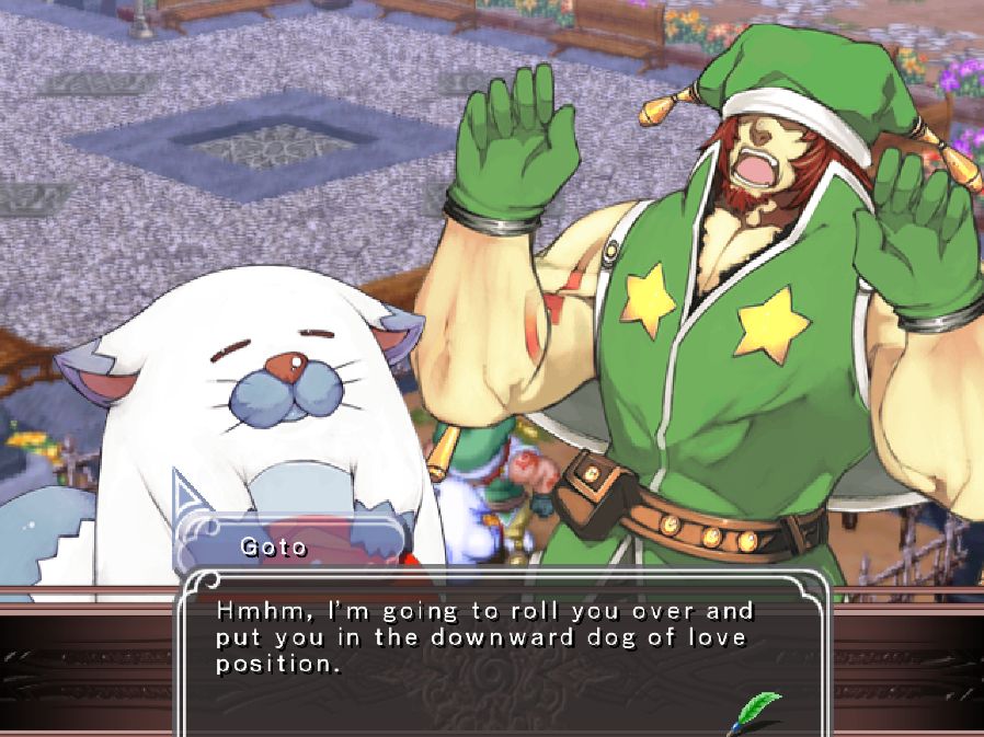 Goto saying that he'll roll Pepperoni over and put him in the "downward dog of love" position