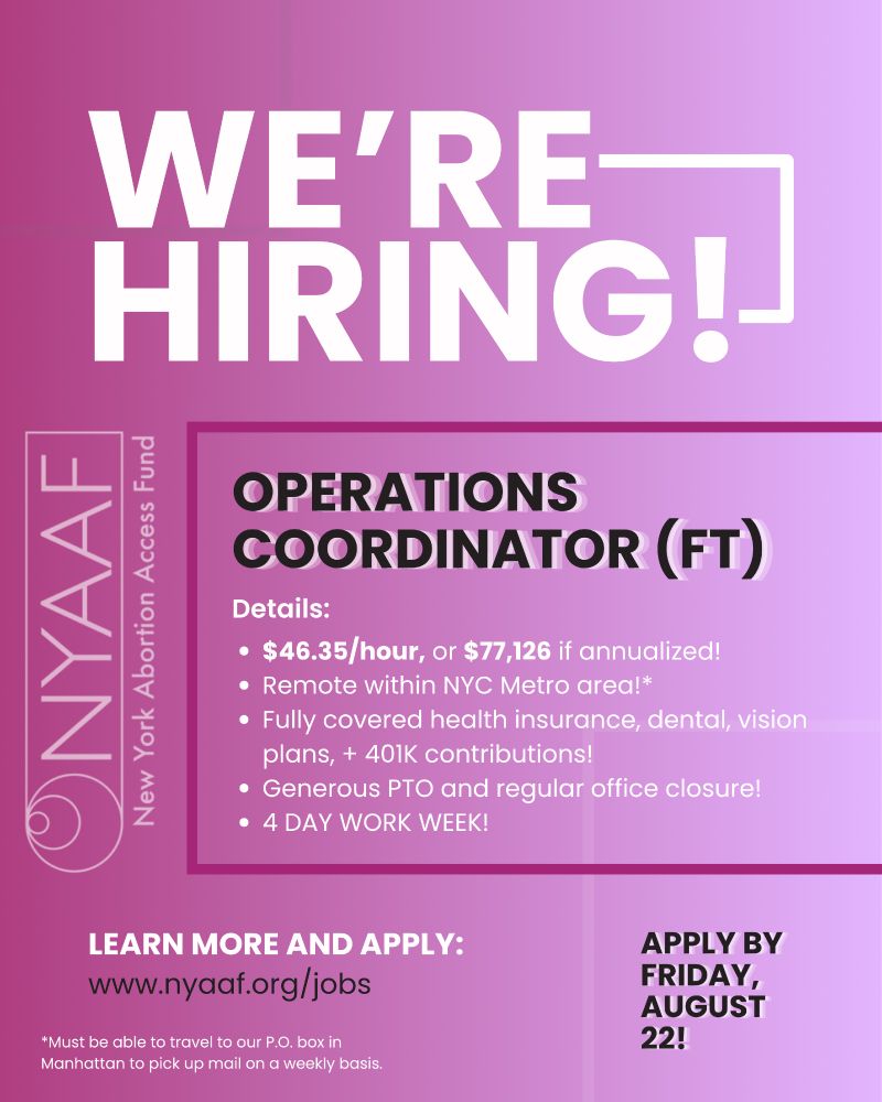 We're hiring an operations coordinator! 
Details: 
$46.35/hour, or $77,126 if annualized!
Remote within NYC Metro area!* 
Fully covered health insurance, dental, vision plans, + 401K contributions!
Generous PTO and regular office closure!
4 DAY WORK WEEK!
*Must be able to travel to our PO Box in Manhattan on a weekly basis.
Apply by Friday, August 22!