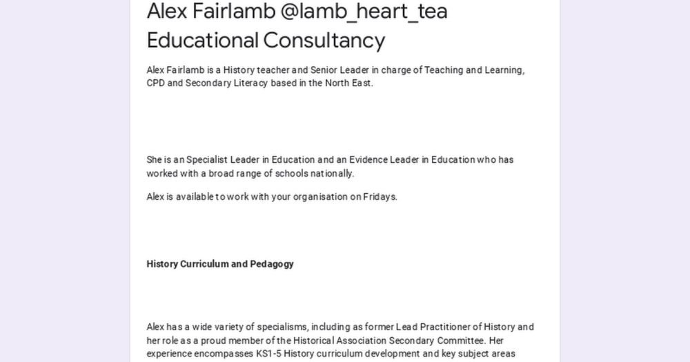 Alex Fairlamb @lamb_heart_tea Educational Consultancy