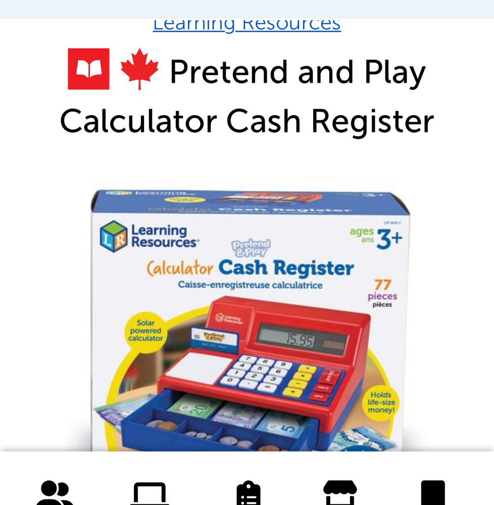 Pretend and Play Cash Register - red and blue toy made by Learning Resources. 
